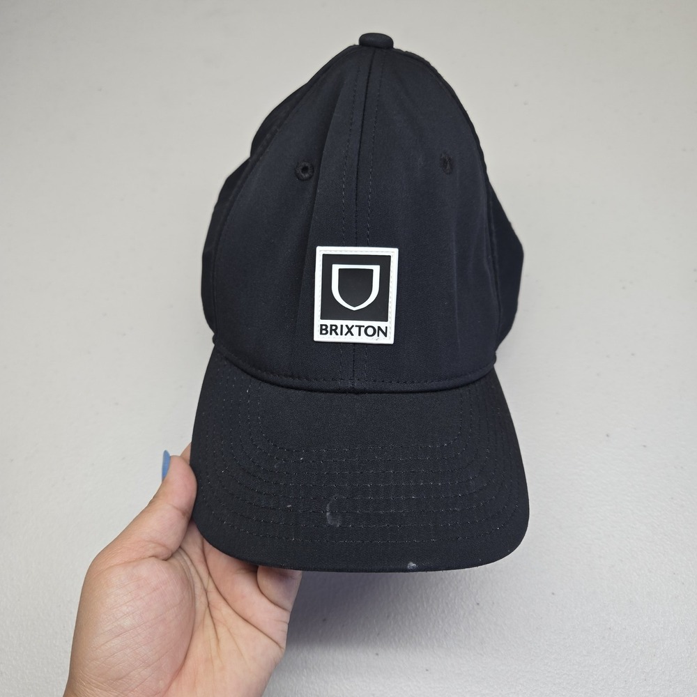 Brixton Men Baseball Cap L/XL Black Curved Shield Fitted Logo Patch READ